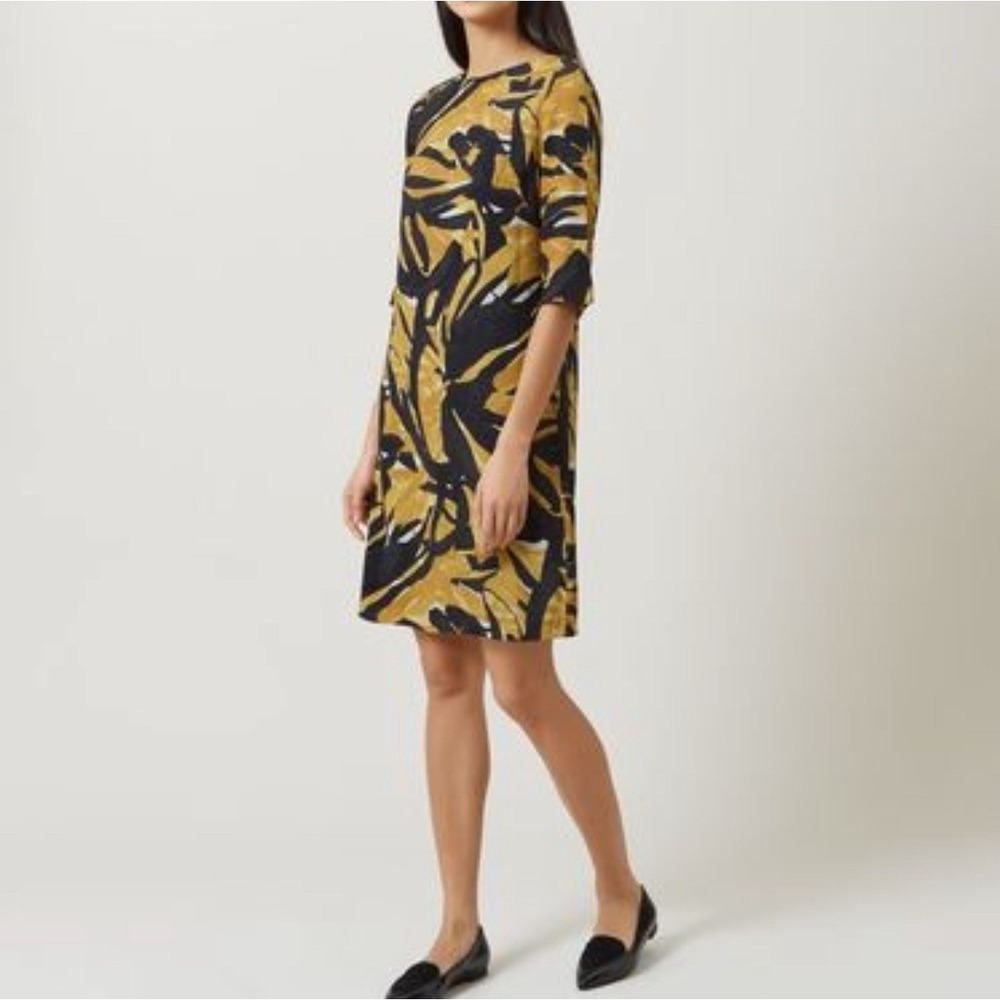 Hobbs London‎ Floral Shift Dress Womens UK 12 US 8 Black Brown Half Sleeve